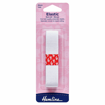 H630.20 Woven Non-Roll Elastic: 1m x 20mm: White